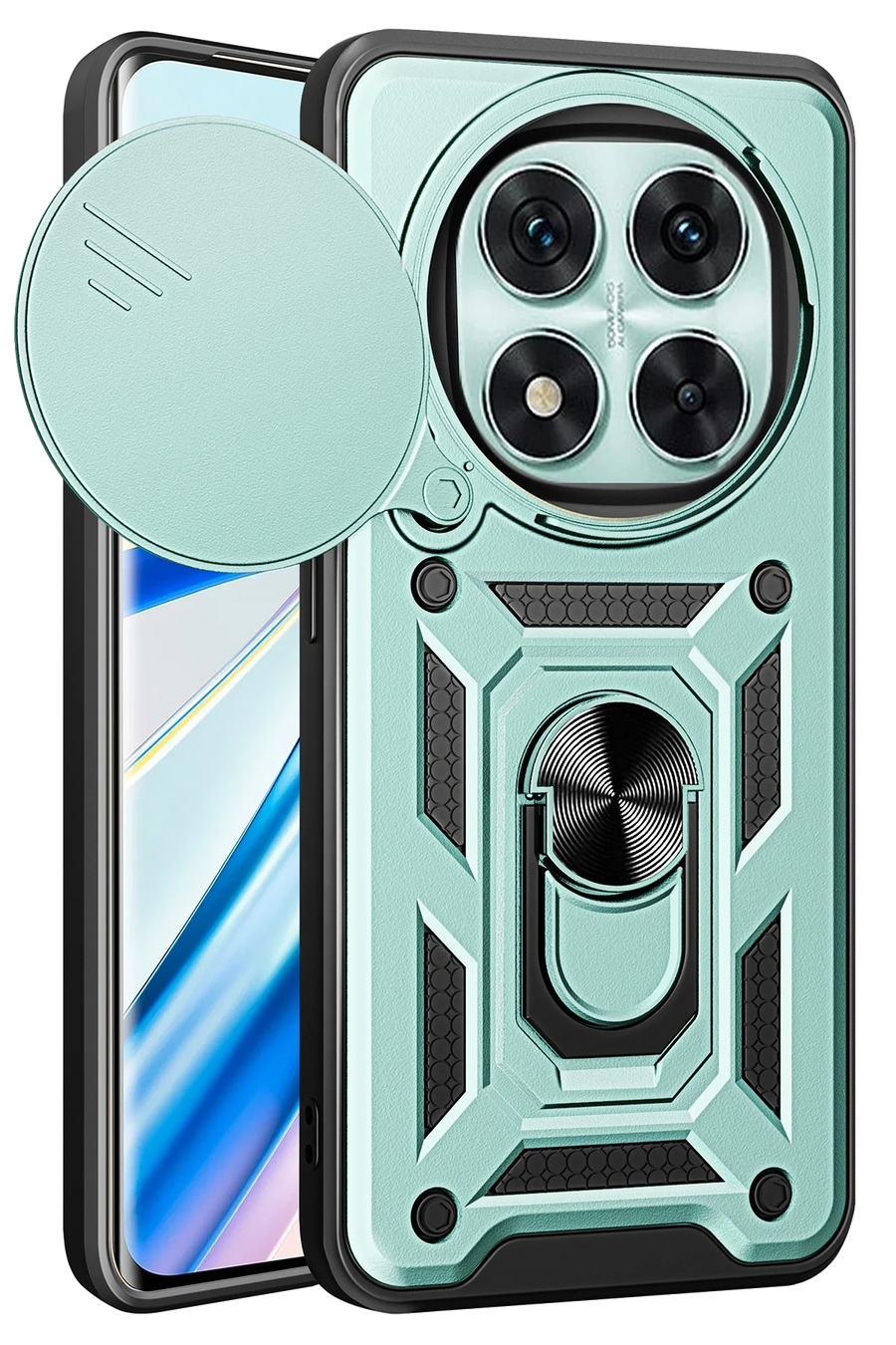 Newface Xiaomi Redmi Note 14 Pro 4G Kılıf Pars Lens Yüzüklü Silikon - Yeşil