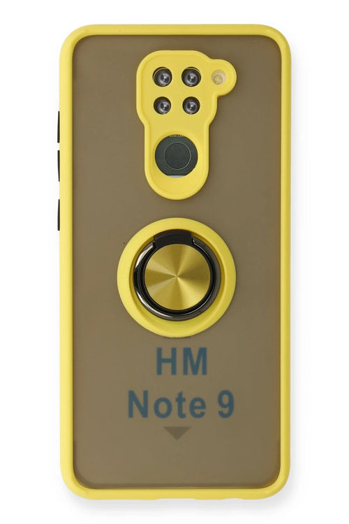 Newface Xiaomi Redmi Note 9 Kılıf Montreal Yüzüklü Silikon Kapak - Sarı