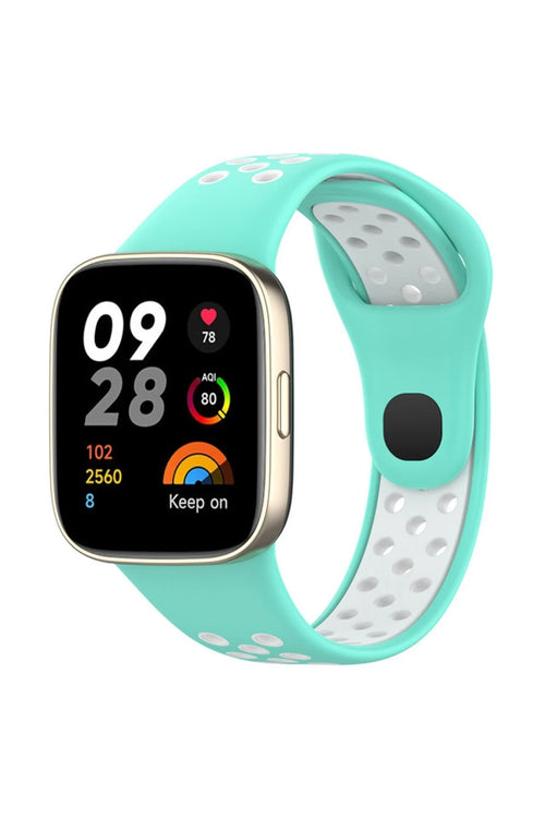Newface Xiaomi Redmi Watch 3 Spor Delikli Kordon - Turkuaz-Beyaz