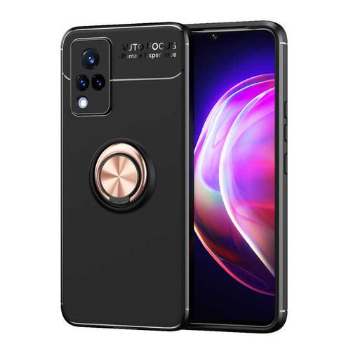 Vivo V21 Kılıf Zore Ravel Silikon Kılıf - Siyah-Rose Gold