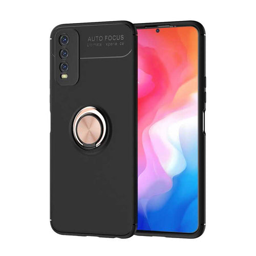 Vivo Y11S Kılıf Zore Ravel Silikon Kılıf - Siyah-Rose Gold