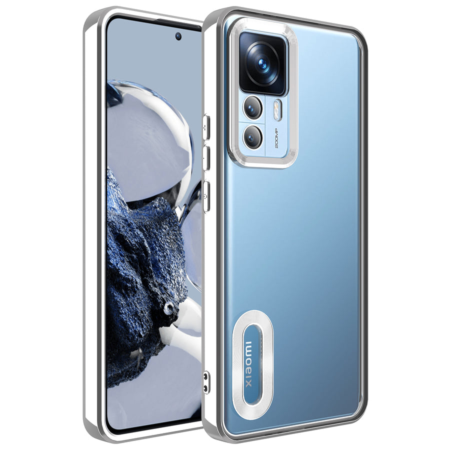 Xiaomi Mi 12T Pro Kılıf Kamera Korumalı Logo Gösteren Zore Omega Kılıf - Gümüş
