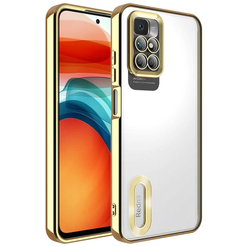 Xiaomi Redmi 10 Kılıf Kamera Korumalı Logo Gösteren Zore Omega Kılıf - Gold