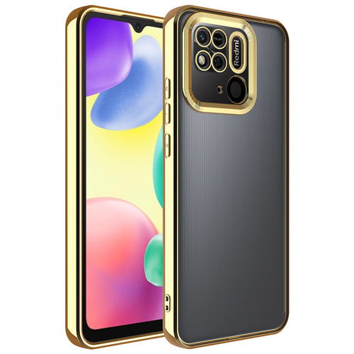 Xiaomi Redmi 10C Kılıf Kamera Korumalı Logo Gösteren Zore Omega Kılıf - Gold