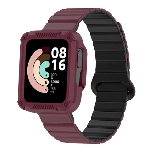 Xiaomi Redmi Watch 2 Silikon Kordon Zore KRD-105 Strap Kayış - Koyu Kırmızı-Siyah