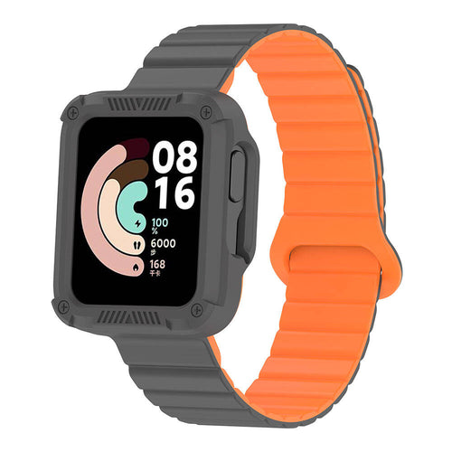 Xiaomi Redmi Watch 2 Silikon Kordon Zore KRD-105 Strap Kayış - Gri-Turuncu