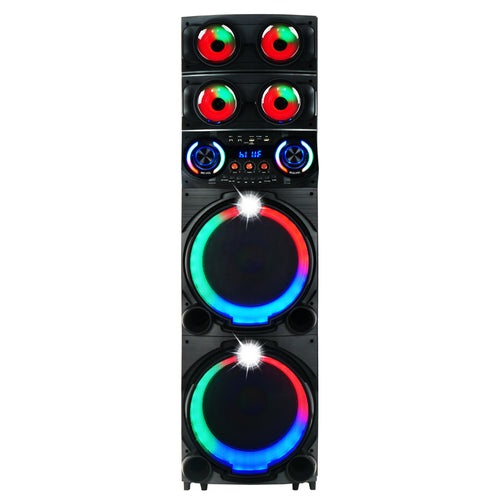 Zore GD-2126 Dijital LED Göstergeli FM Radyolu Mikrofonlu RGB TWS Çift 12 inç Stereo Bass Kablosuz Karaoke Hoparlör - Siyah
