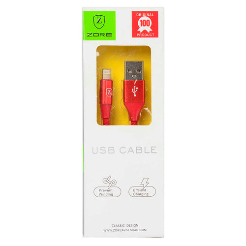 Zore Metal Uçlu Lightning Usb Kablo - Kırmızı