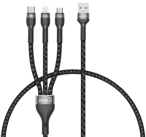 ​Zore Shira Serisi 3in1 USB Kablo 30cm - Siyah