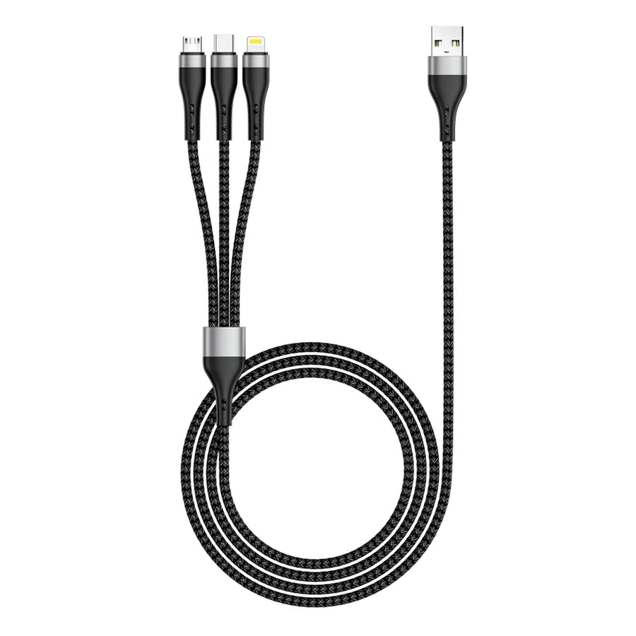 Zore ZR-43 3in1 USB-A to Lightning – Type-C – Micro Şarj ve Data Kablosu 20W 1.5M - Siyah